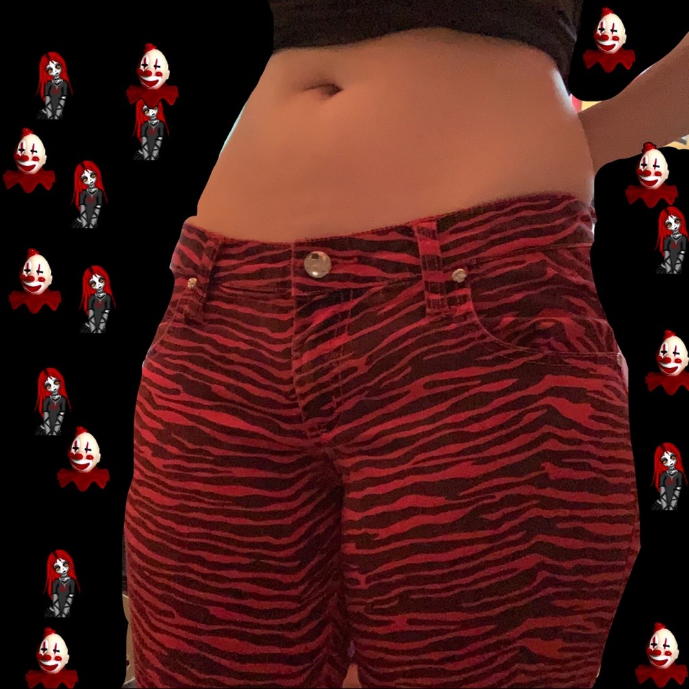 Red and black Tripp nyc skinny jeans